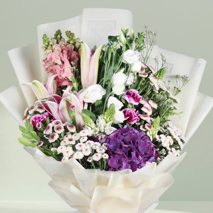 Beautiful Moments lily and hydrangea bouquet with fresh white lilies and hydrangea flowers