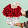 50 Red Roses & White Orchid Box