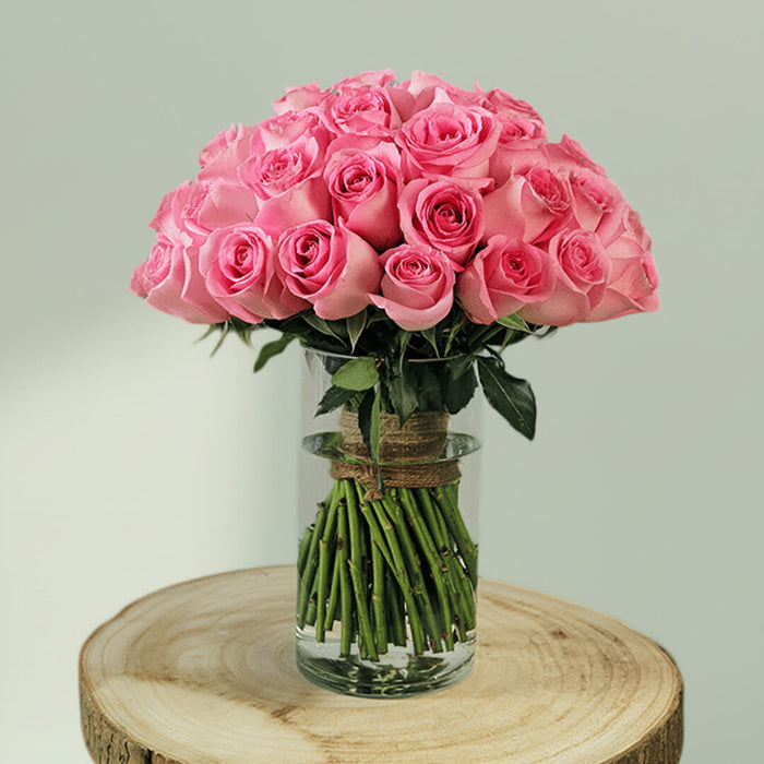 Light Pink Roses in Glass Vase