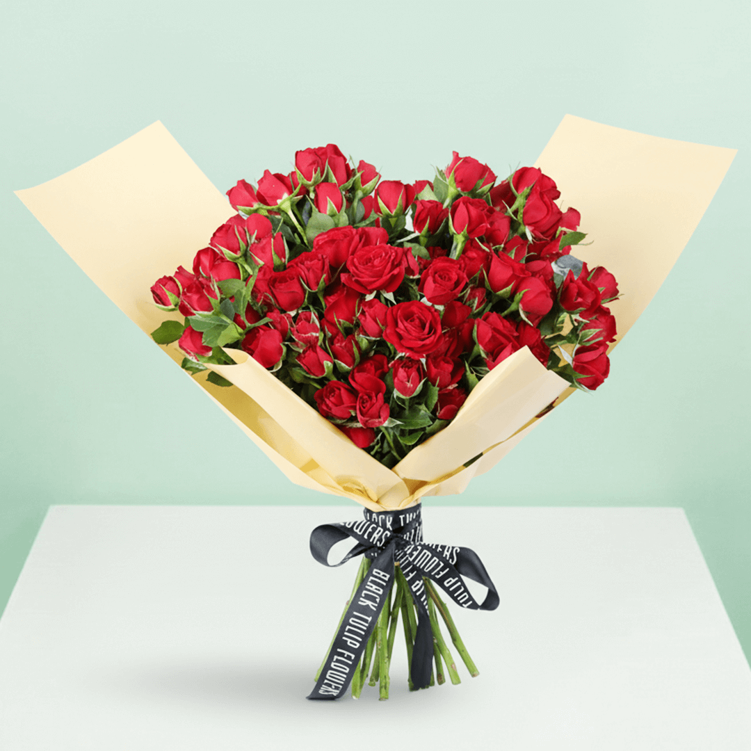 Love Red Rose Grand Bouquet arranged with 60 red roses with premium green fillers