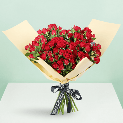 Love Red Rose Grand Bouquet arranged with 60 red roses with premium green fillers