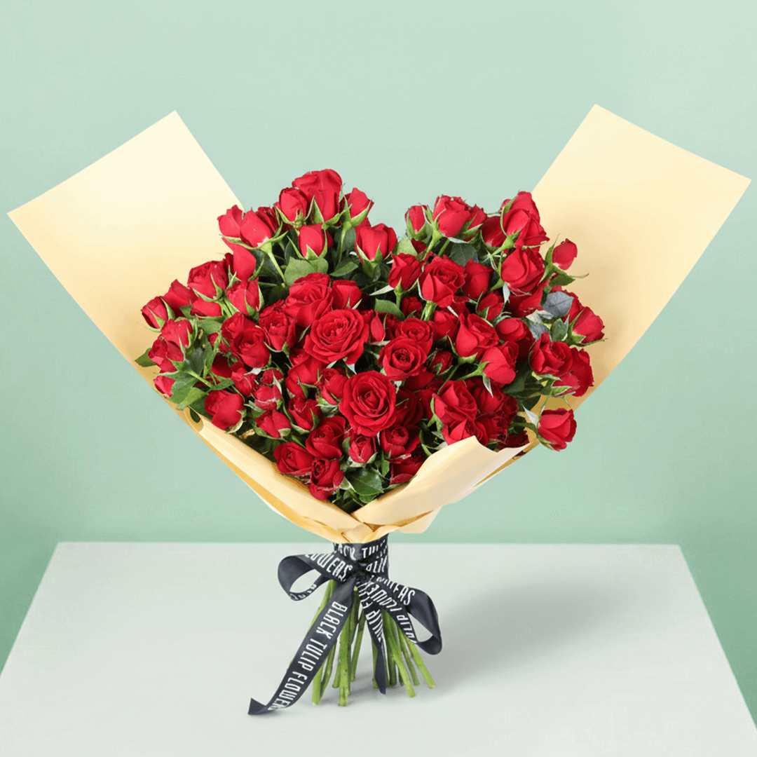 Love Red Rose Grand Bouquet arranged with 60 red roses with premium green fillers