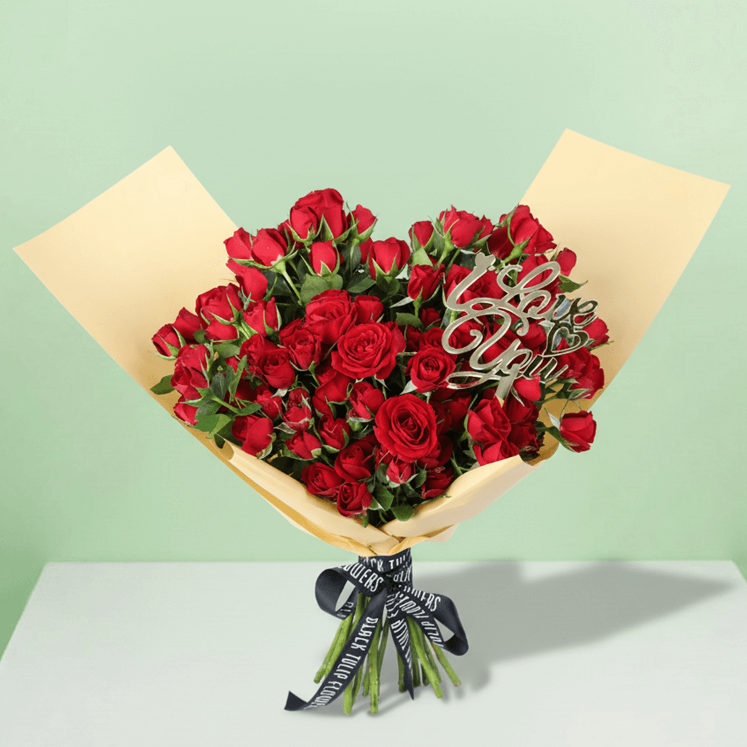 Love Red Rose Grand Bouquet arranged with 60 red roses with premium green fillers