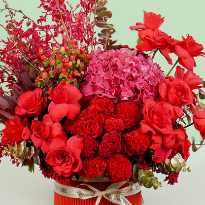 Crimson Majesty red rose floral box with rich red blooms in a premium gift box