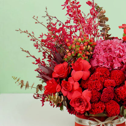 Crimson Majesty red rose floral box with rich red blooms in a premium gift box