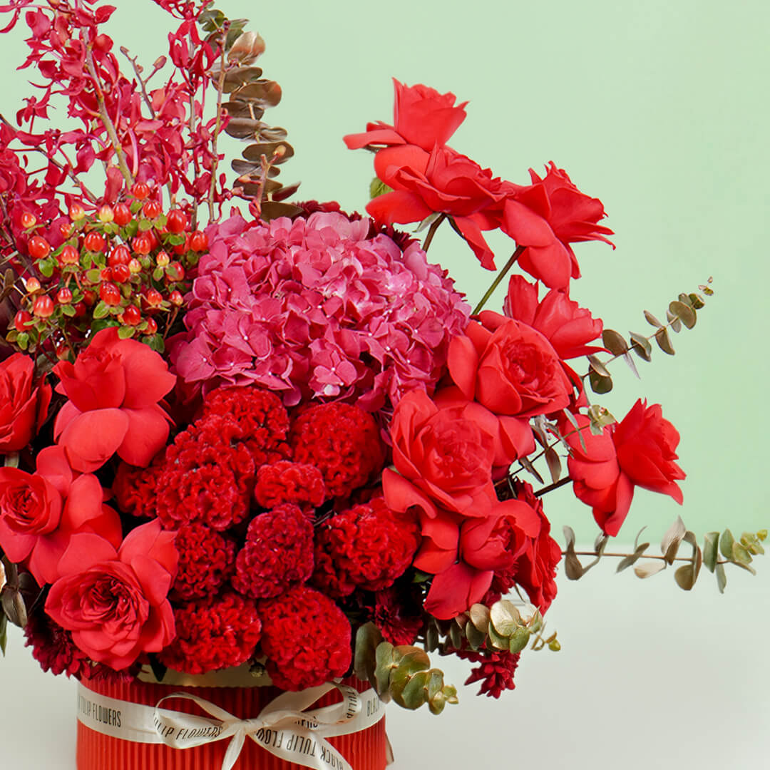 Crimson Majesty red rose floral box with rich red blooms in a premium gift box