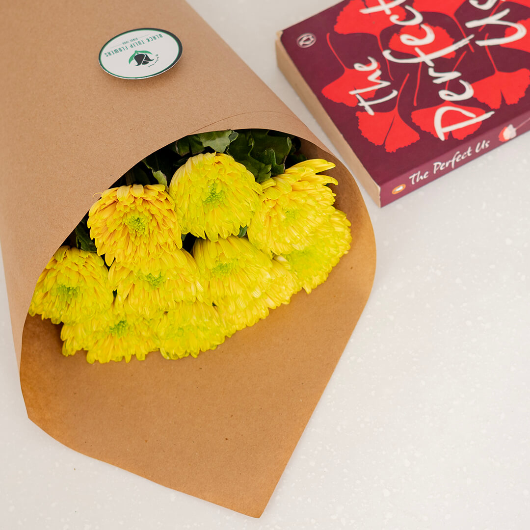 Fresh Disbud flowers neatly arranged and wrapped in brown paper