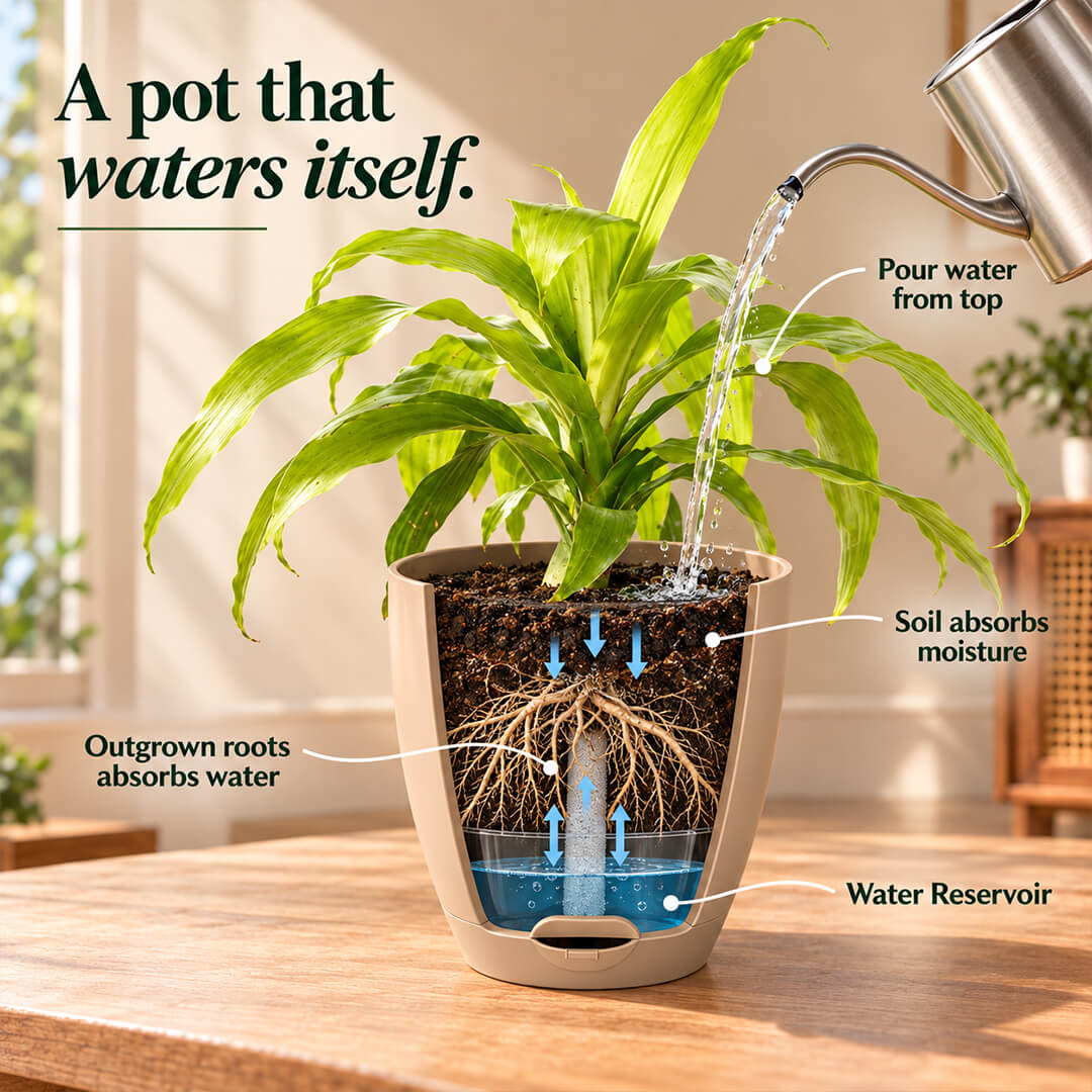 Upright green dracaena gold plant growing inside a 7-inch plastic pot.