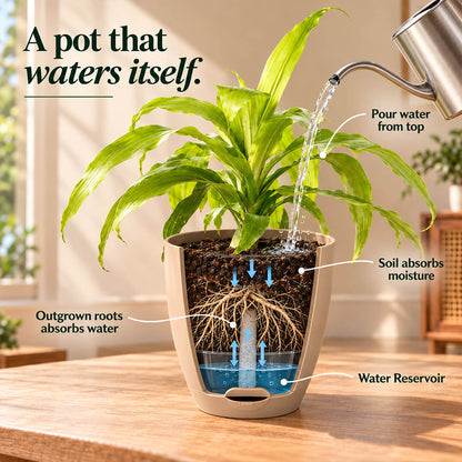 Upright green dracaena gold plant growing inside a 7-inch plastic pot.