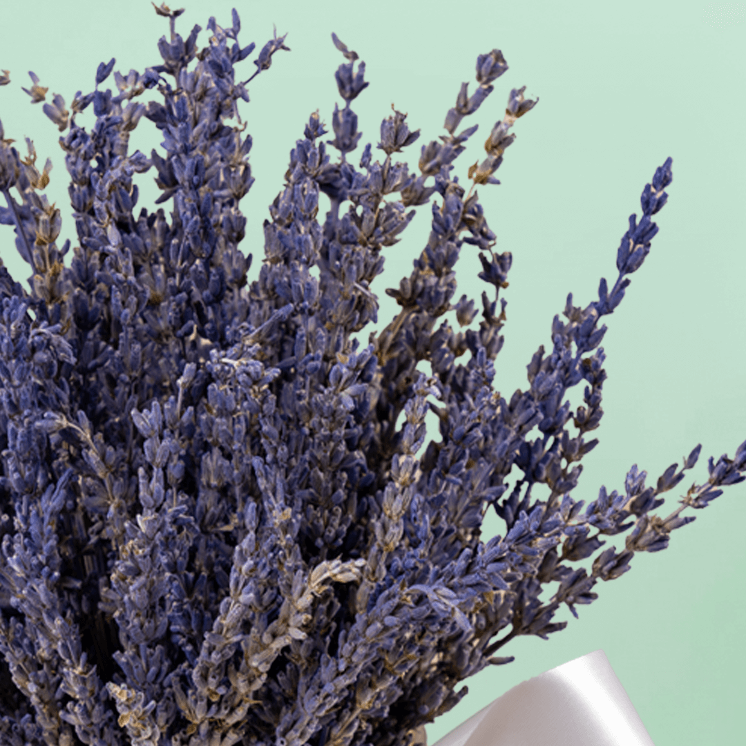 Dried lavender flowers arranged in a decorative cylindrical vase