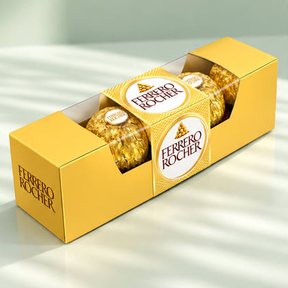 Ferrero Rocher chocolate gift box with hazelnut-filled chocolates, crispy wafer shells, and elegant ribbon packaging