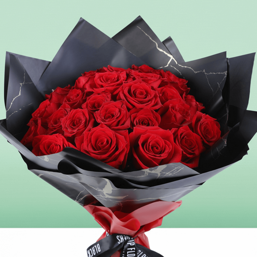 Romance in Red 30 Rose Bouquet arranged with 30 fresh red roses with stylish wrap
