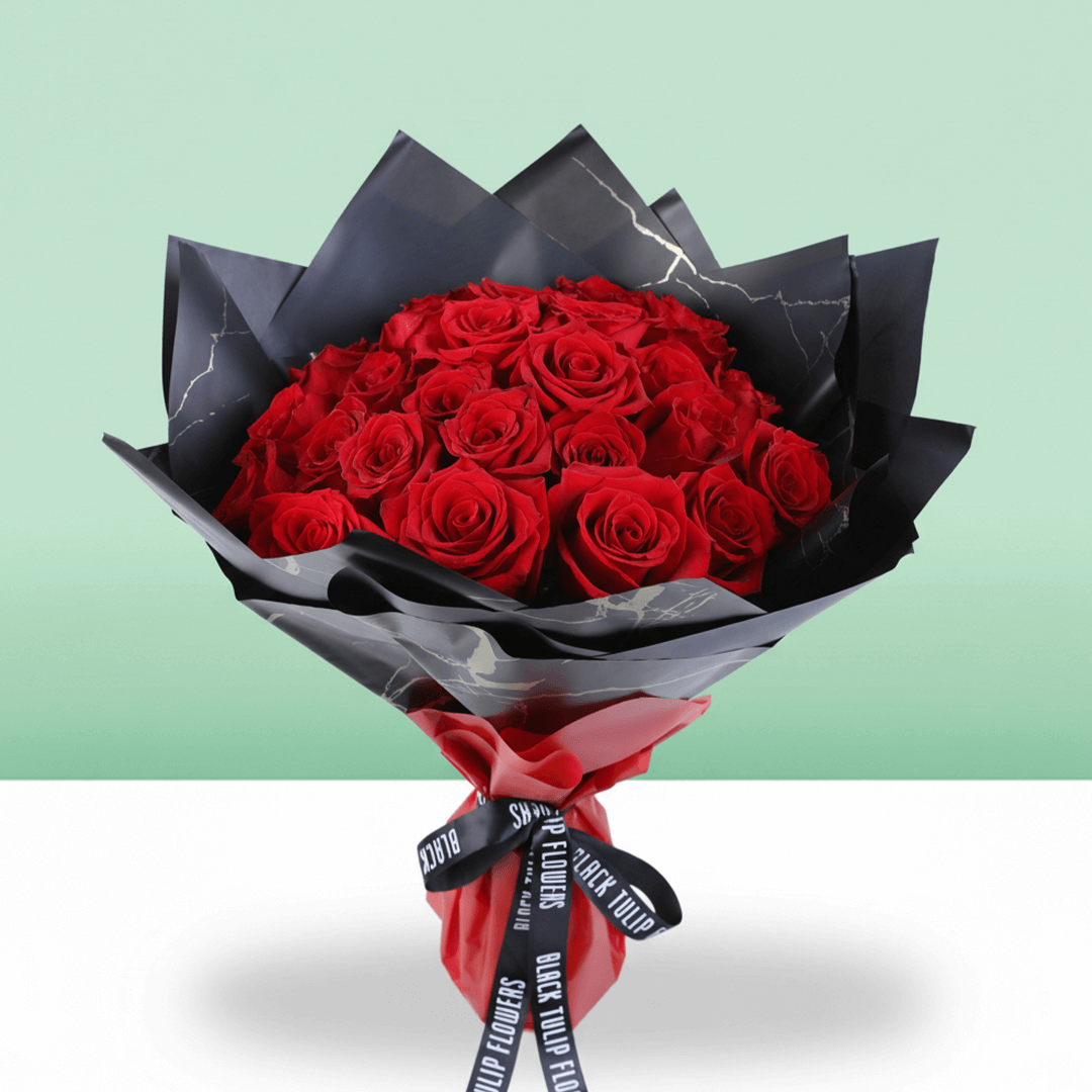 Romance in Red 30 Rose Bouquet arranged with 30 fresh red roses with stylish wrap