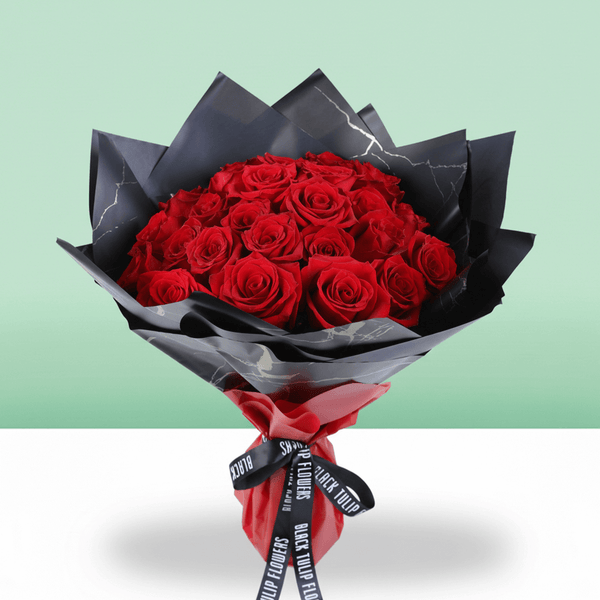 Romance in Red 30 Rose Bouquet arranged with 30 fresh red roses with stylish wrap