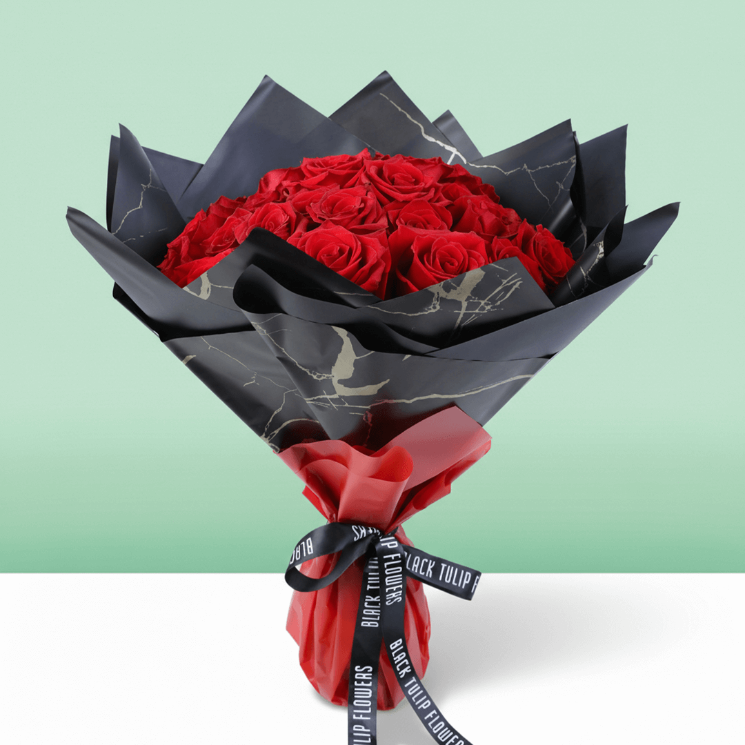 Romance in Red 30 Rose Bouquet arranged with 30 fresh red roses with stylish wrap