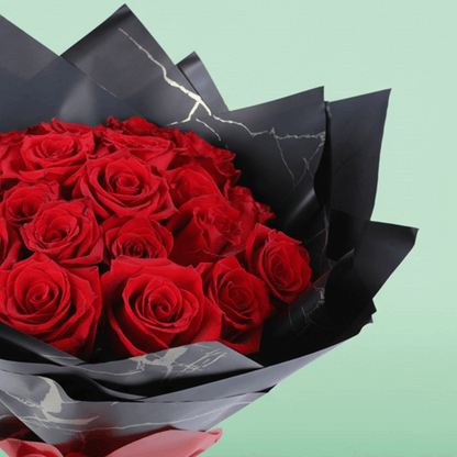 Romance in Red 30 Rose Bouquet arranged with 30 fresh red roses with stylish wrap