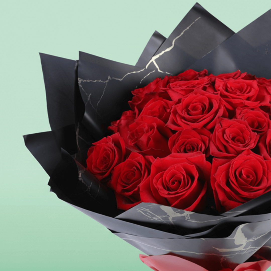 Romance in Red 30 Rose Bouquet arranged with 30 fresh red roses with stylish wrap