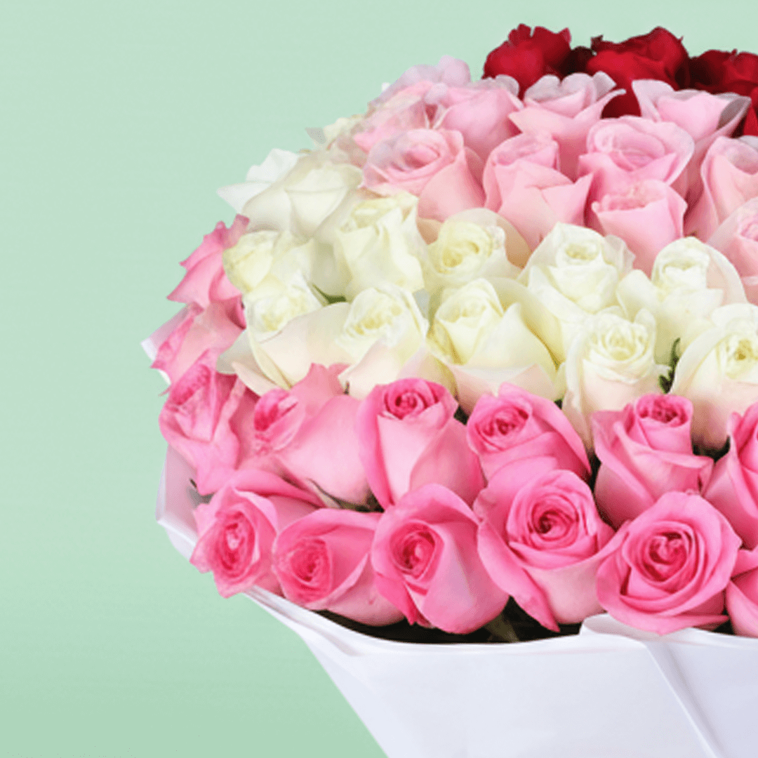 Love Mixed Roses Bouquet arranged with red, pink and white mixed roses