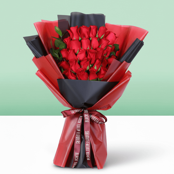Signature Love 30 Red Rose Bouquet arranged with 30 fresh red roses