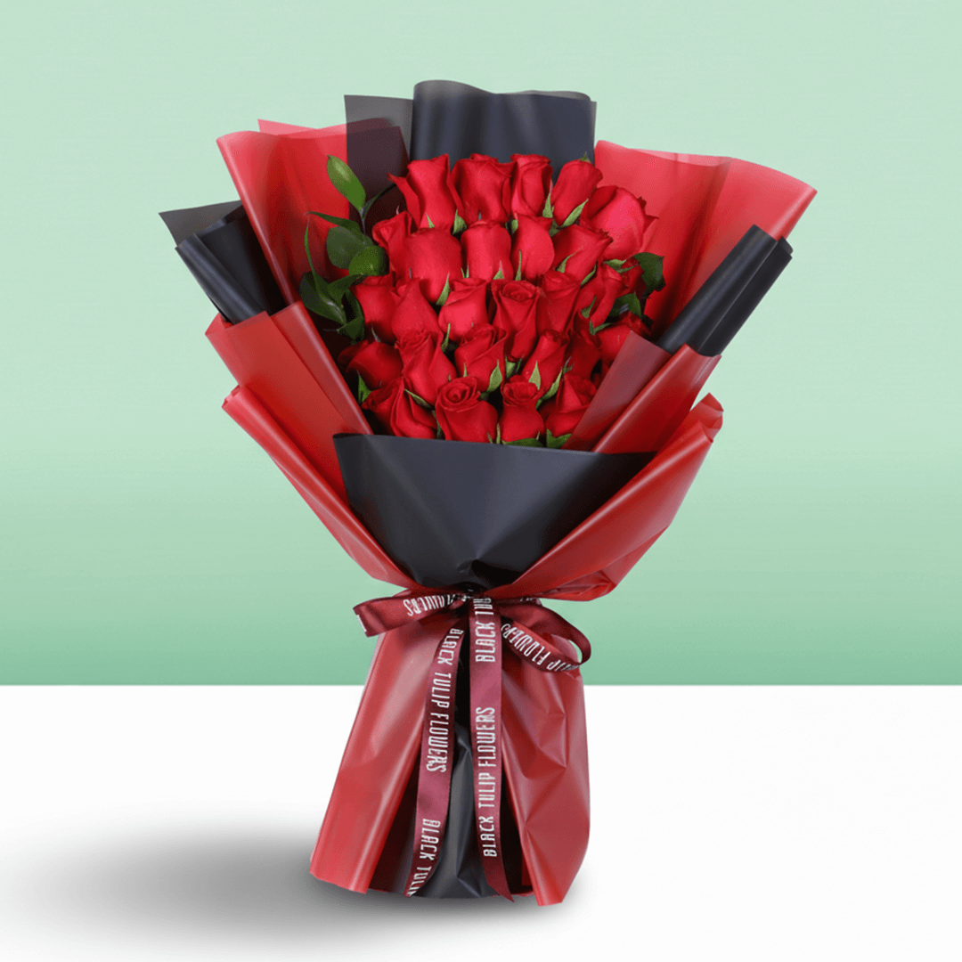Signature Love 30 Red Rose Bouquet arranged with 30 fresh red roses