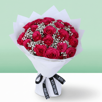 Mother’s Pink Rose Bouquet with 20 fresh pink roses in soft wrapping
