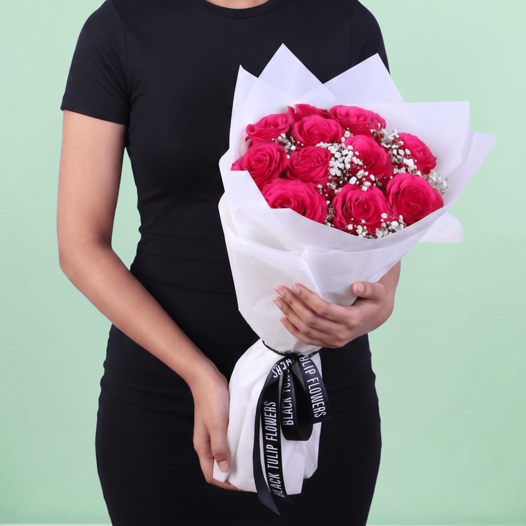 Mother’s Pink Rose Bouquet with 20 fresh pink roses in soft wrapping