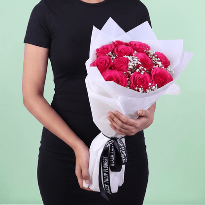 Mother’s Pink Rose Bouquet with 20 fresh pink roses in soft wrapping