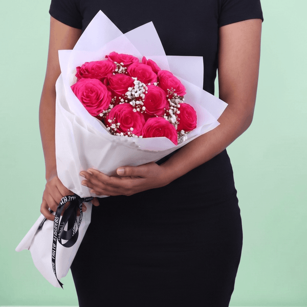 Mother’s Pink Rose Bouquet with 20 fresh pink roses in soft wrapping