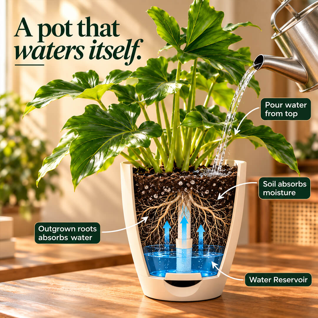 Deeply lobed green philodendron selloum plant inside a 5-inch plastic pot.
