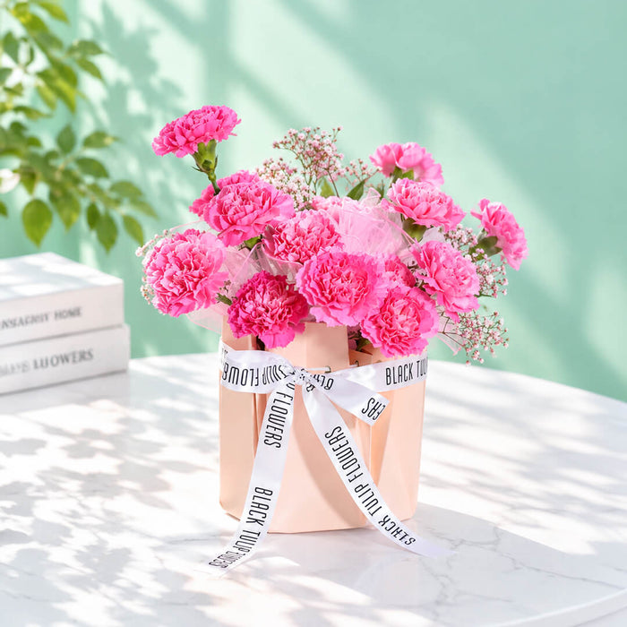 Pink Carnation Gypsophila Flower Bag
