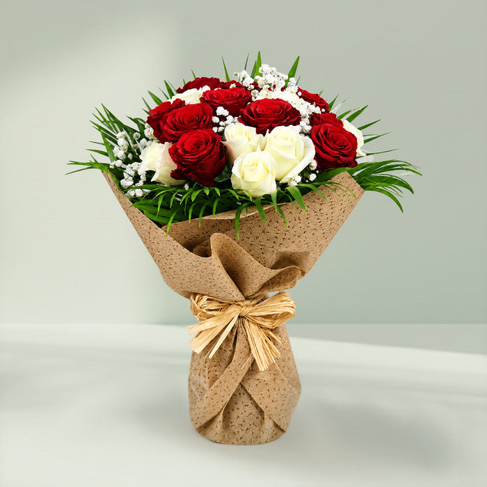 Premium Red & White Rose Jute Bouquet