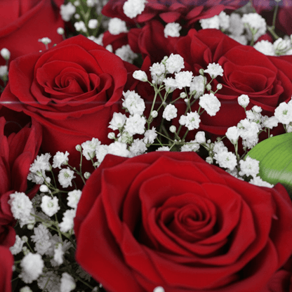 Red Rose & Chrysanthemum Bouquet arranged with red roses, chrysanthemums and fresh fillers
