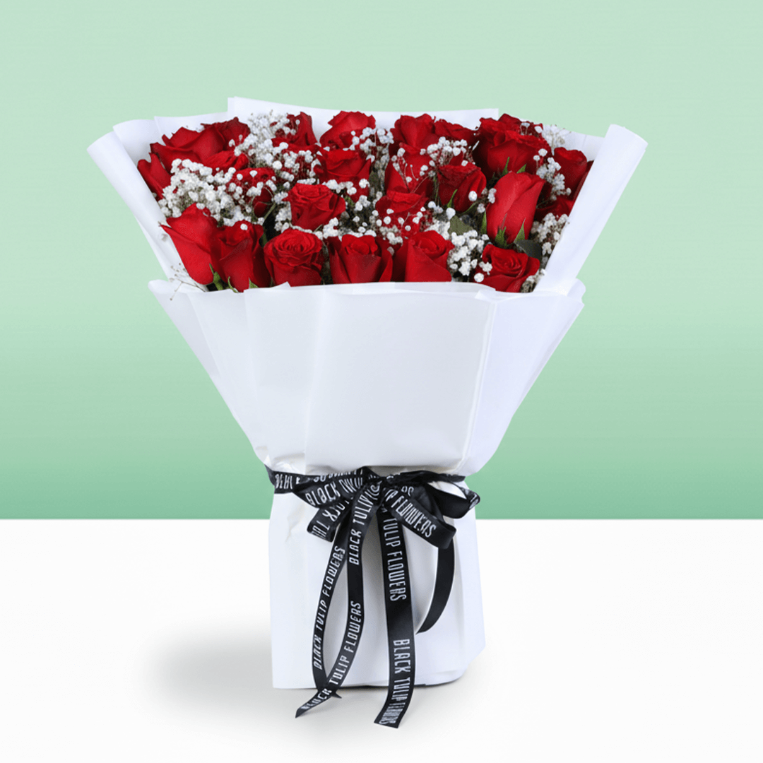 Red Roses & Baby’s Breath Valentine Bouquet - Image 5