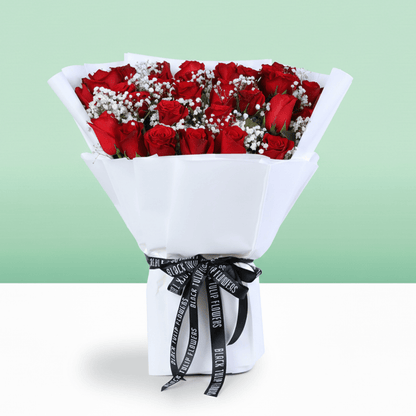Red Roses & Baby’s Breath Valentine Bouquet - Image 5