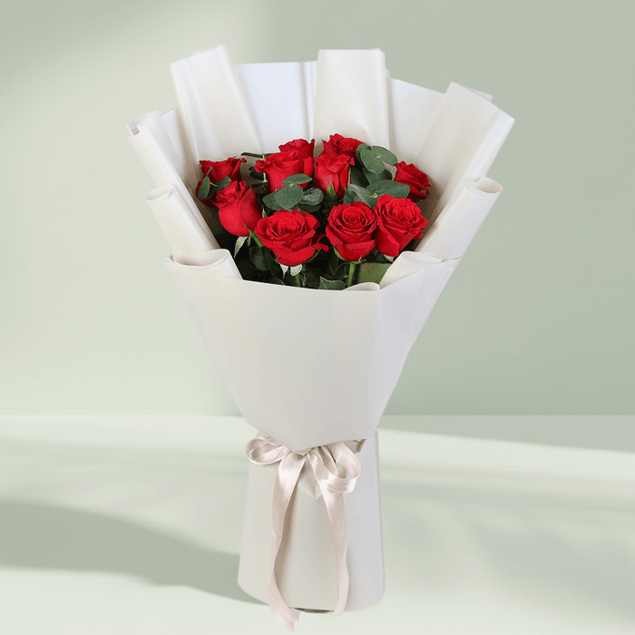 Red Roses Bouquet in White Wrap