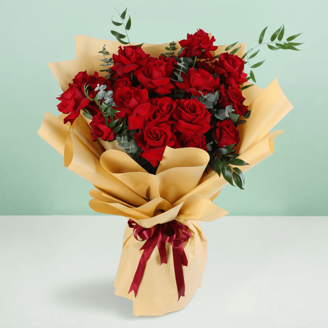 20 Red Roses Valentine Bouquet arranged with 20 red roses with greenery