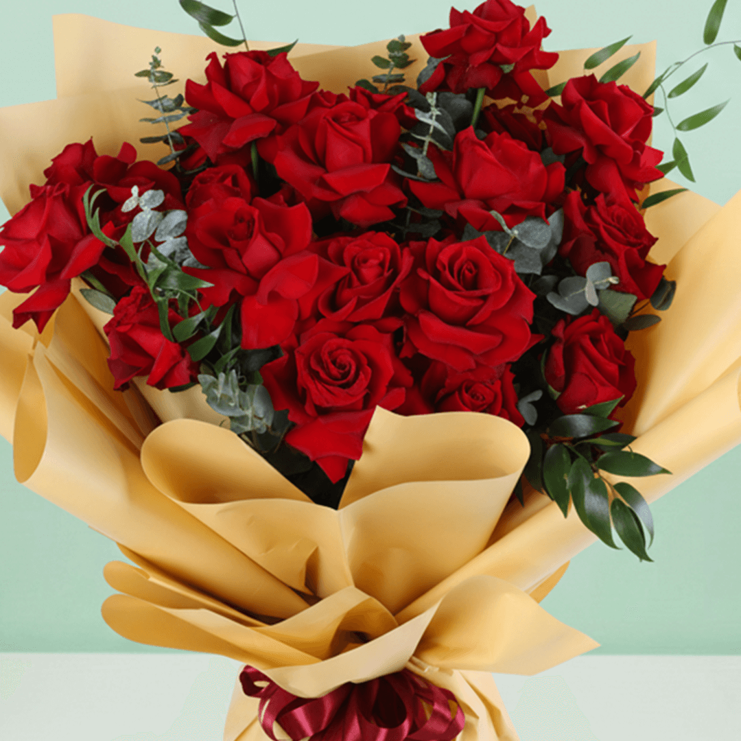 20 Red Roses Valentine Bouquet arranged with 20 red roses with greenery