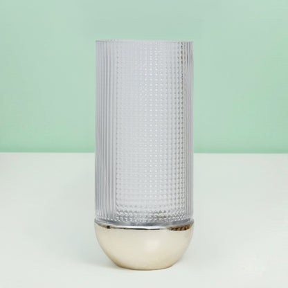 Tall Bullet Cylinder Glass Vase With Metallic base