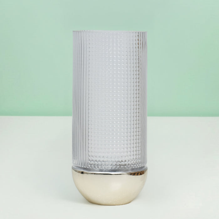 Tall Bullet Cylinder Glass Vase With Metallic base
