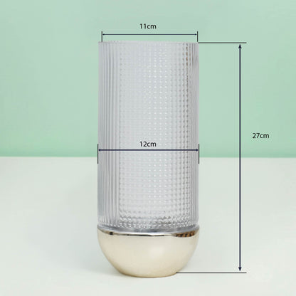 Tall Bullet Cylinder Glass Vase With Metallic base