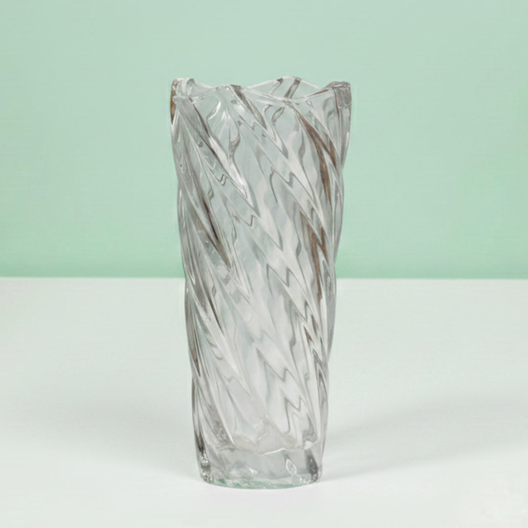 Tall Twisted Cylindrical Glass Vase