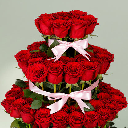 Tower of Roses Red featuring 90 to 110 fresh roses in premium round box