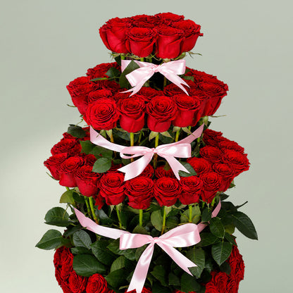 Tower of Roses Red featuring 90 to 110 fresh roses in premium round box