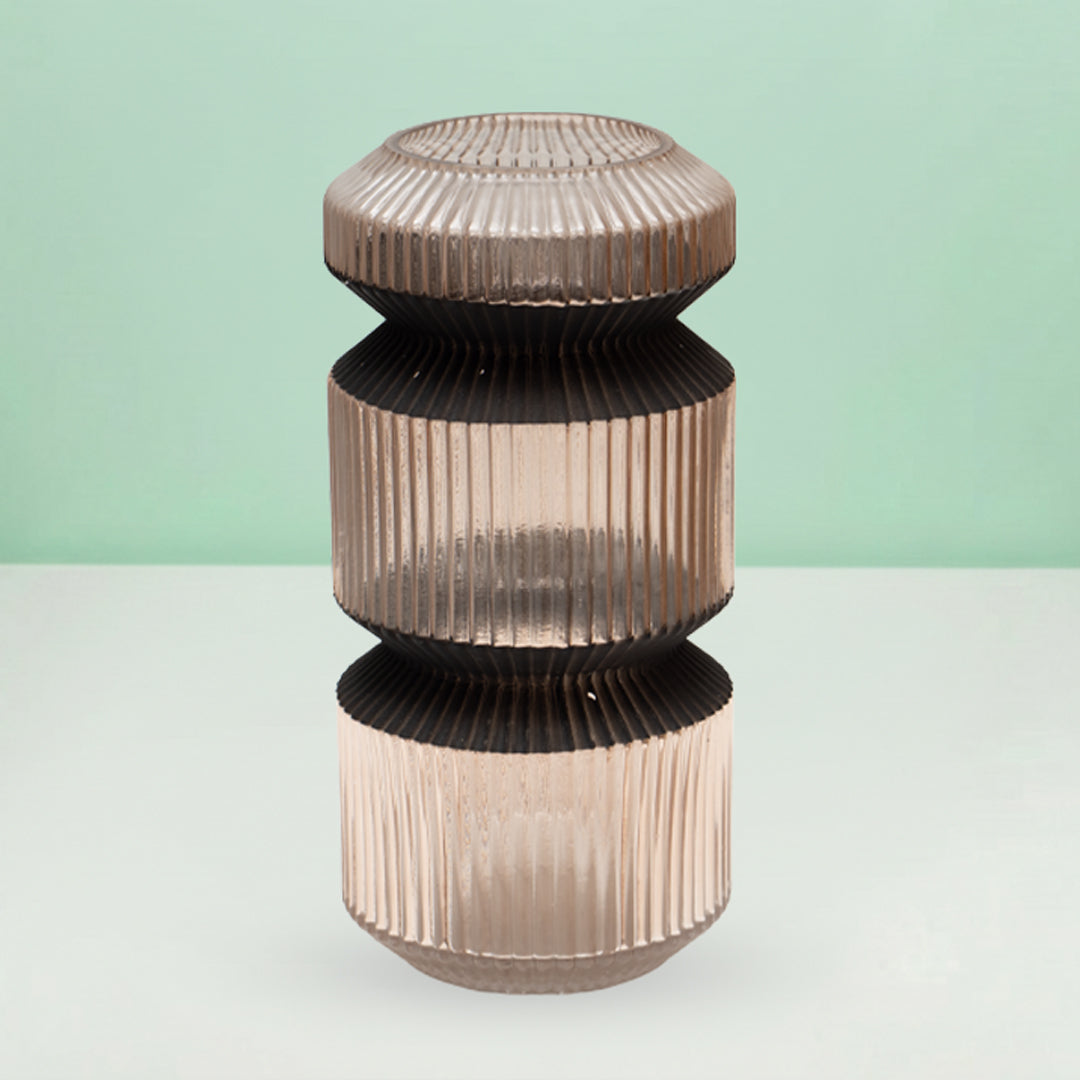Amber Three-Tier Geometric Ribbed Vase