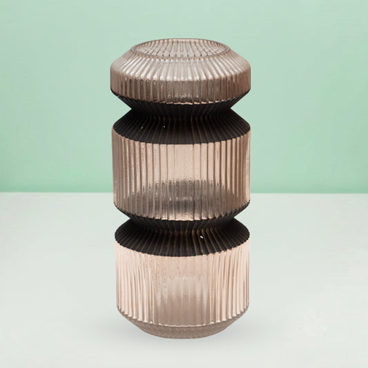 Amber Three-Tier Geometric Ribbed Vase