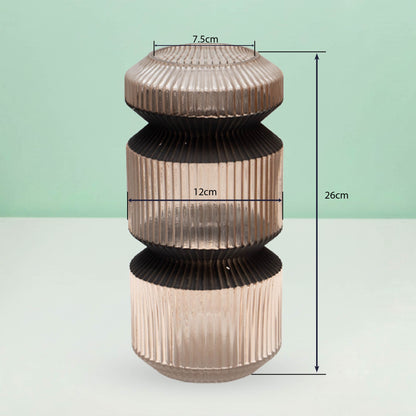 Amber Three-Tier Geometric Ribbed Vase