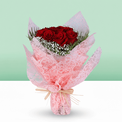 10 Red Rose Gypso Bouquet arranged with 10 red roses, soft gypso and fresh greenery