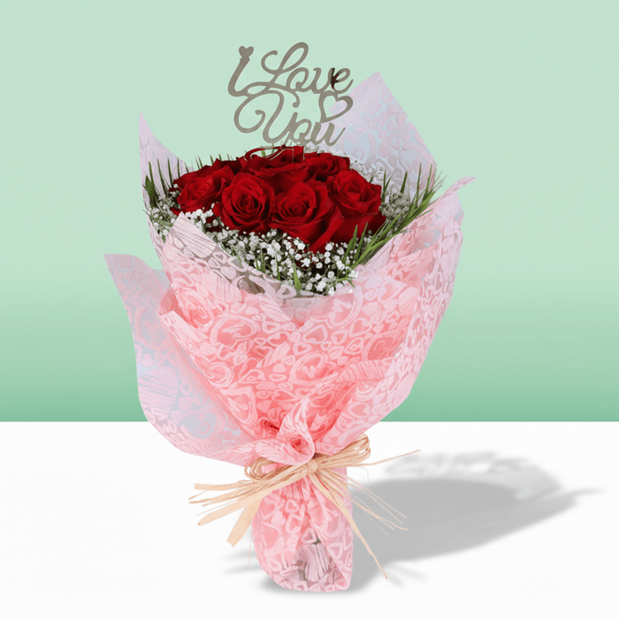 10 Red Rose Gypso Bouquet