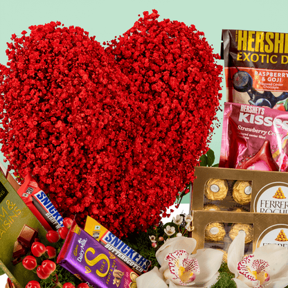 Valentine Rose & Chocolate Treat Box arranged with red roses with assorted premium chocolates