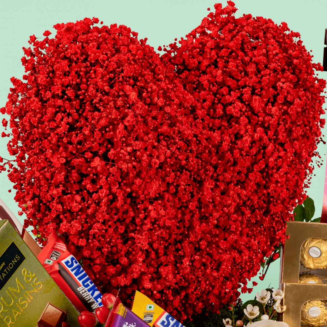 Valentine Rose & Chocolate Treat Box arranged with red roses with assorted premium chocolates